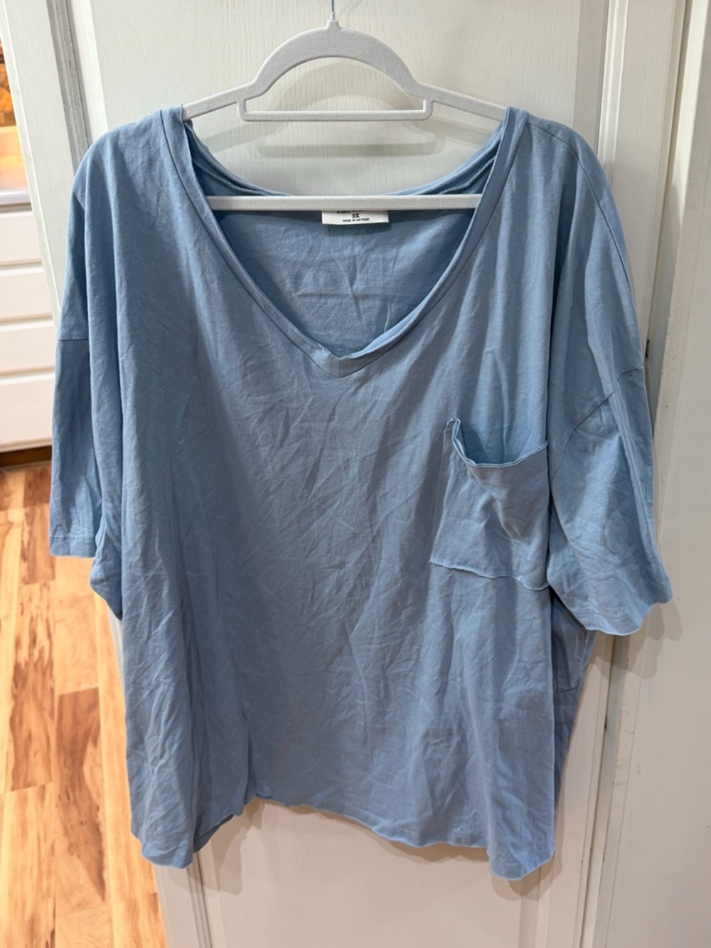 Zenana Outfitters Relaxed V-Neck Pocket Tee - Dusty Blue